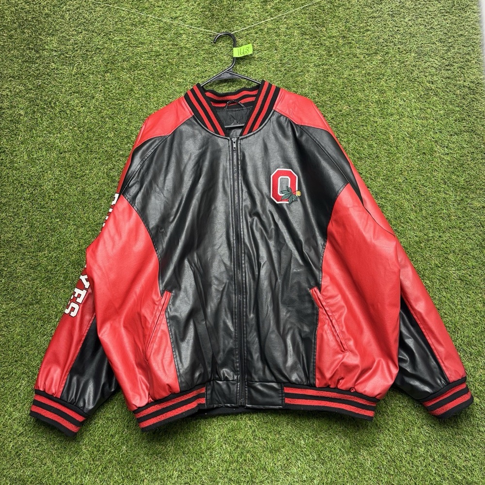 Vintage Ohio State Buckeyes Leather Jacket Mens 2XL Faux Steve and Barrys